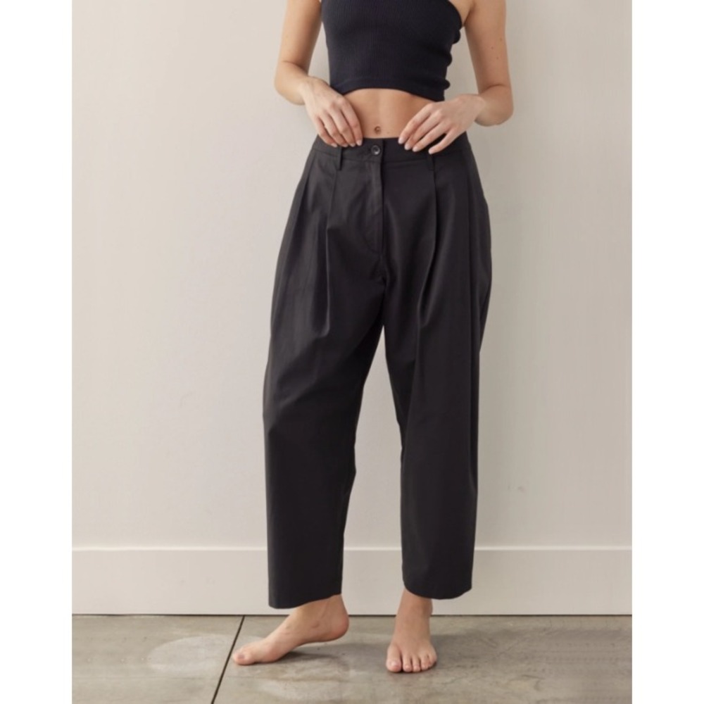 Amente Los Angeles Womens Black Pleated Taped Pants High Rise Crop XS